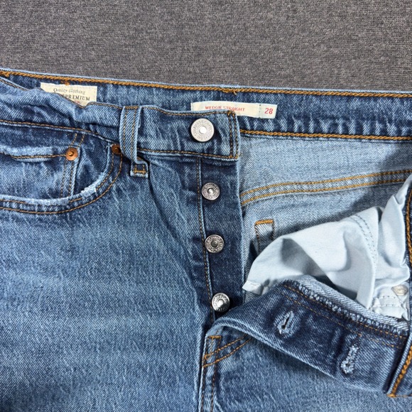 Levi's Wedgie Straight Jeans Women 28 Blue High Rise Button Fly Denim Boho Mom - Picture 3 of 10
